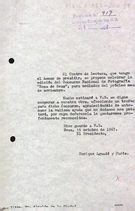 Carta del president a l'alcalde de Reus