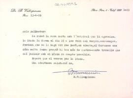 Carta de Bonaventura Vallespinosa a Ricard Ballester