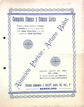 Full de propaganda de la companyia còmica i lírica Asunción Paricio - Arturo Balot