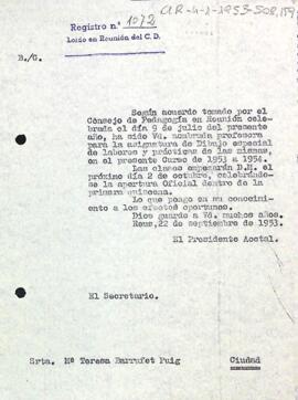 Carta del president accidental a Maria Teresa Barrufet Puig