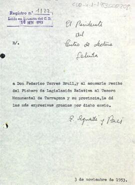 Carta del president a Federico Torres Brull