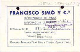 Carta de Francisco Simó y Cía.  al Centre de Lectura