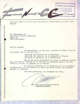 Carta de la Federación Nacional de Cine Clubs
