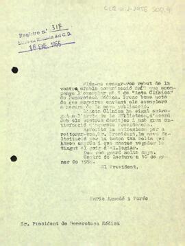 Carta del president a l'Hemeroteca médica