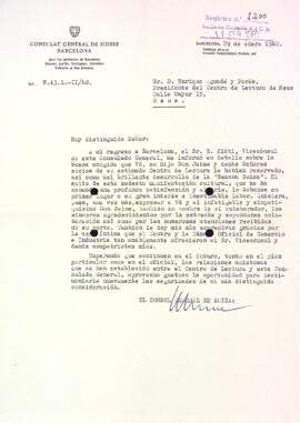 Carta del cònsul general de Suïssa a Barcelona