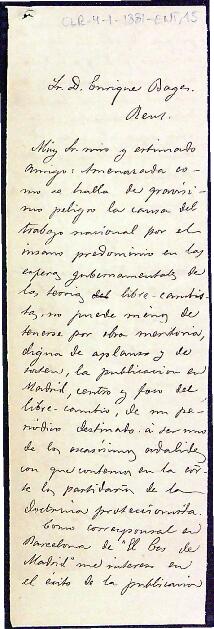 Carta d'Álvaro Lope Orriols adjuntant exemplars de El Eco de Madrid
