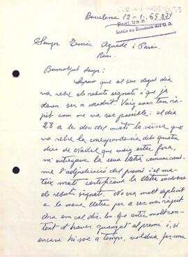 Carta de Salvador Perarnau al president del Centre de Lectura