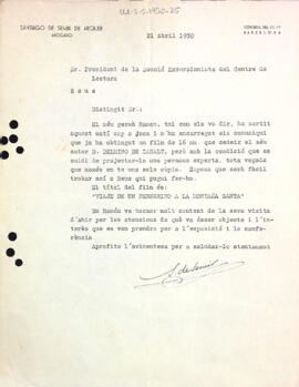 Carta de Santiago Semir a la Secció Excursionista
