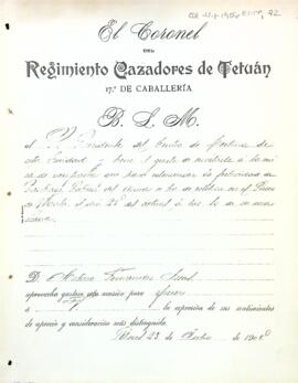 Invitació del coronel Arturo Fernandez a la missa en honor a Santiago