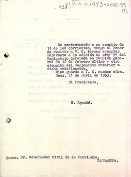 Carta del president al governador civil de la província de Tarragona