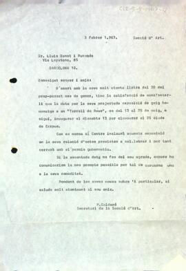 Carta de Pere Calderó a Lluís Bonet i Punsoda