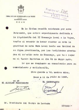 Carta de l'Obra de los Homenajes a la Vejez