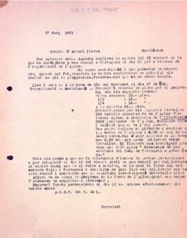 Carta del la Secció Excursionista a Antoni Iborra, de Montblanc