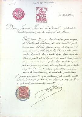 Certificat de l'Ajuntament de Reus al Centre de Lectura