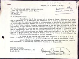 Carta de Rosario Granados al president del Centre de Lectura