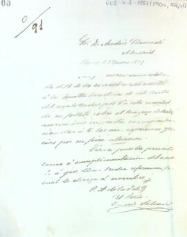 Carta d'agraïment de la Junta de govern a Andreu Llauradó per donatiu fet a l'entitat
