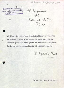 Carta del president a Juan Aparicio