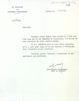 Carta del ministre d'afers exteriors a Josep Martorell Òdena