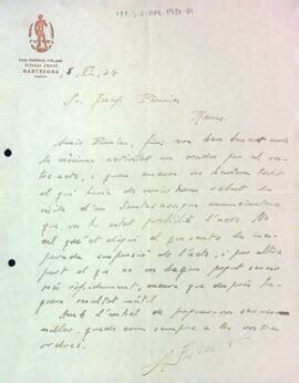 Carta d'Alexandre Frias al president de la Secció Excursionista