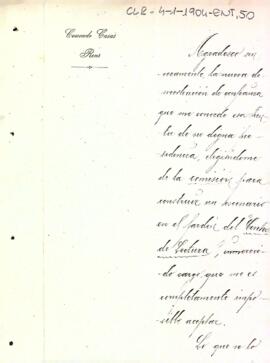 Agraïment de Conrad Casas pel fet que l'hagin cridat per formar part de la comissió de la construcció d'un escenari al jardí del Centre, tot i que no el podrà acceptar