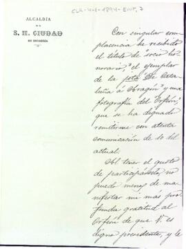 L'alcalde de Saragossa, Mariano Aisa, agraeix que l'hagin nomenat soci honorífic