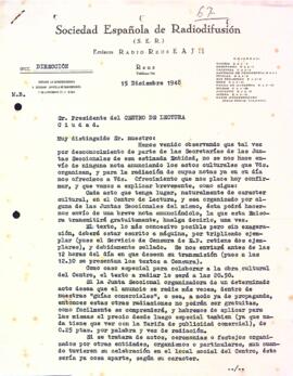 Carta de Ràdio Reus al president del Centre de Lectura