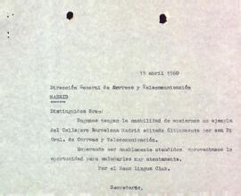Carta a la Dirección General de Correos y Telecomunicación