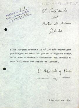 Carta d'agraïment del president a Joaquim Febrer