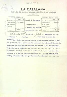 Suplement a la Pòlissa d'assegurança amb la Companyia La Catalana