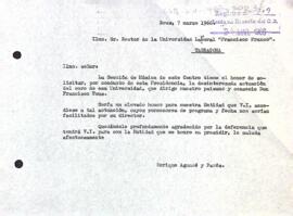 Carta del president al rector de la Universitat Laboral Francisco Franco