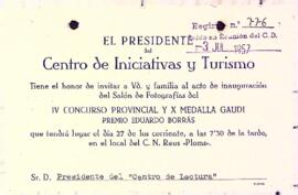 Invitació al IV Concurso Provincial y X Medalla Gaudí, Premi Eduardo Borrás