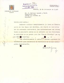 Carta del Círculo Catalán de Madrid