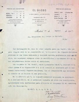 Carta de l'administrador de El Globo explicant els motius pels quals s'haurien de subscriure al diari