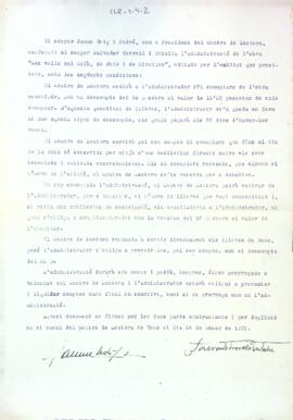 Document de cessió de l'administració de l'obra "Les valls del Gaià, de Foix i de Miralles"