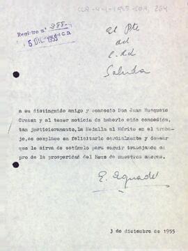 Felicitació a Joan Busquets