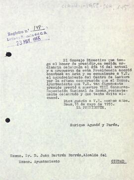 Agraïment a l'alcalde i a l'ajuntament de Reus