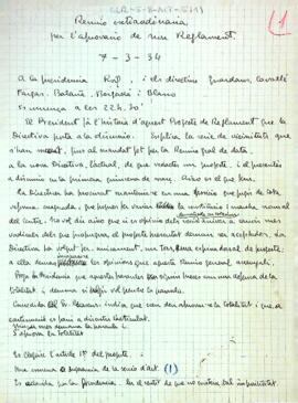 Esborrany de l'acta del 7 de març de 1934 de la Secció d'Art