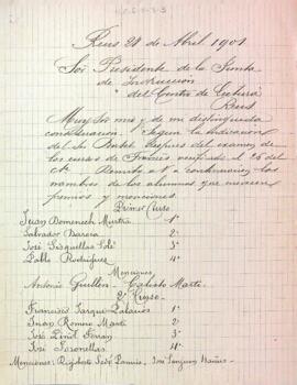 Carta de Luis de Marçay al president de la Junta d'Instrucció de l'entitat