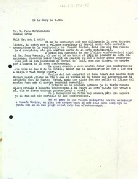 Carta de la Secció Excursionista a Pere Serramalera