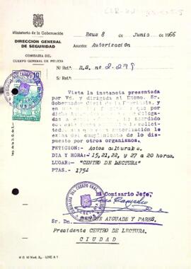 Carta de la comissaria del cos general de policia al president del Centre de Lectura