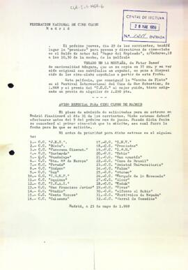 Carta de la Federación Nacional de Cine Clubs