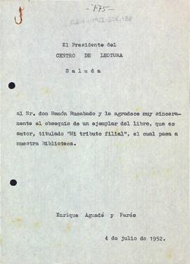 Carta d'agraïment a Ramon Rucabado