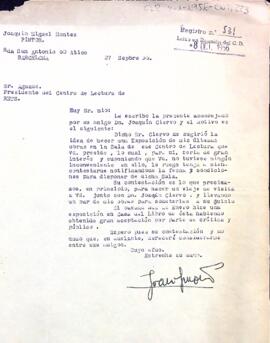 Carta de Joaquin Miguel Montes al president del Centre de Lectura