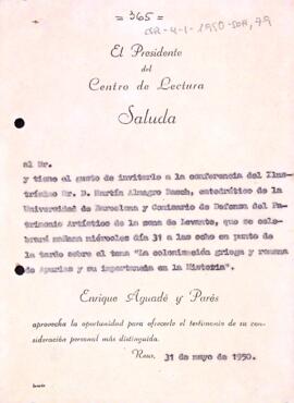 Invitació sense destinatari per assistir a una conferència al Centre de Lectura