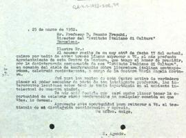 Carta d'Enric Aguadé Parés a l'Istituto Italiano di Cultura