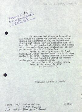 Agraïment als membres del jurat per escollir la nova auxiliar de biblioteca