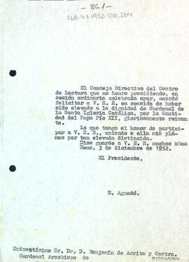 Carta d'Enric Aguadé Parés a Benjamín de Arriba y Castro