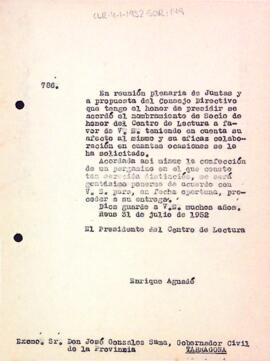 Carta d'Enric Aguadé Parés a José González-Sama