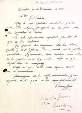Carta d'agraïment de Ricard Gras Pons