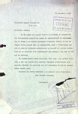 Carta del consell directiu a l'alcalde de Reus